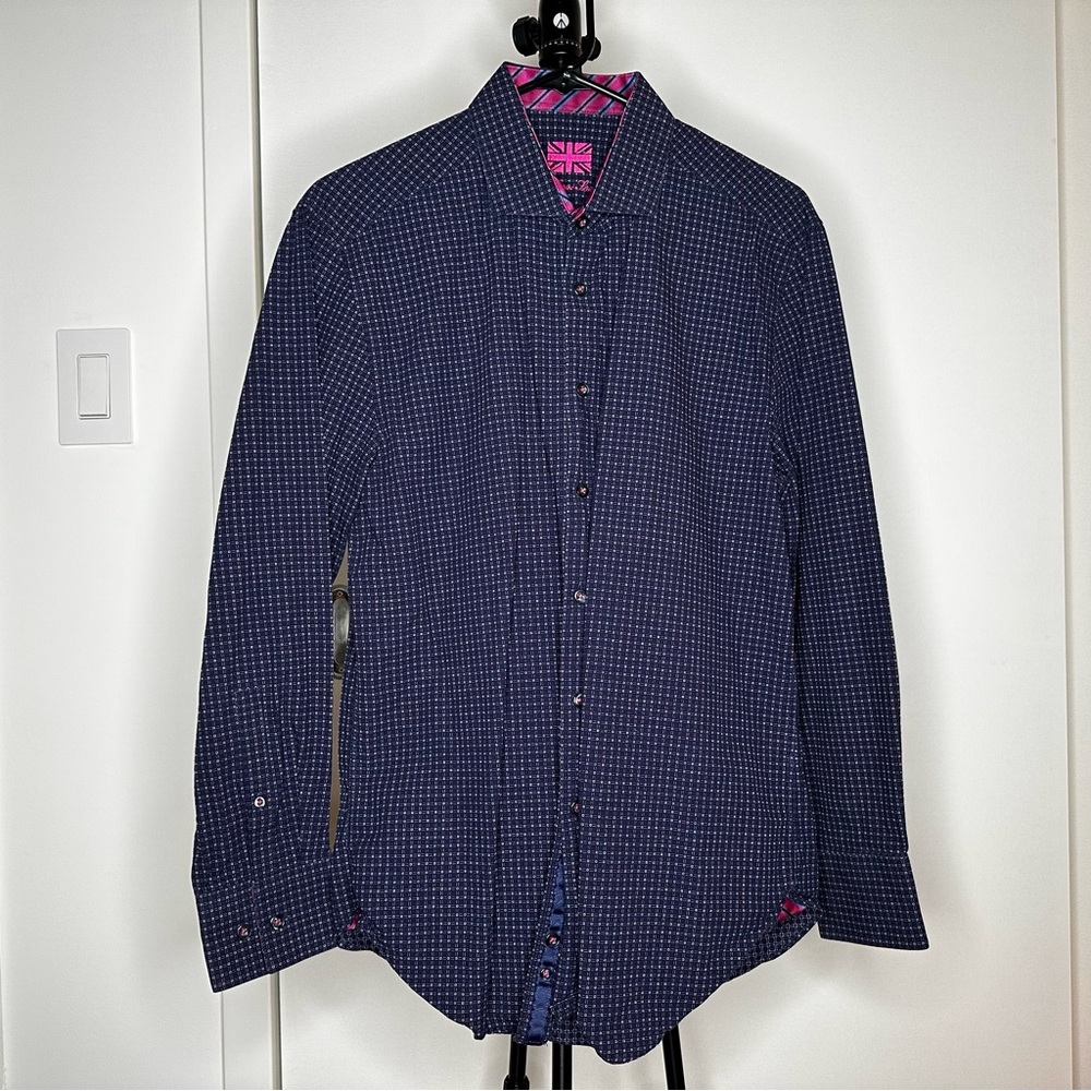 Michelson’s London Dress Shirt - Navy Geometric, Contrast Flip Cuff, DETAILS!